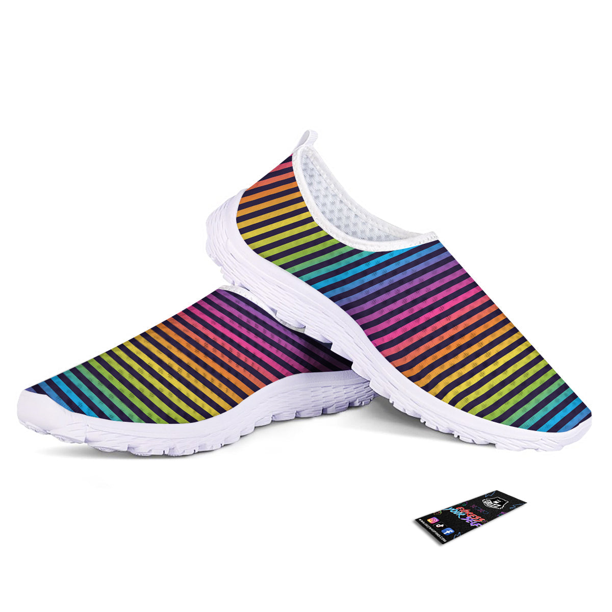 Striped Neon Rainbow Print Nurse Shoes-grizzshop