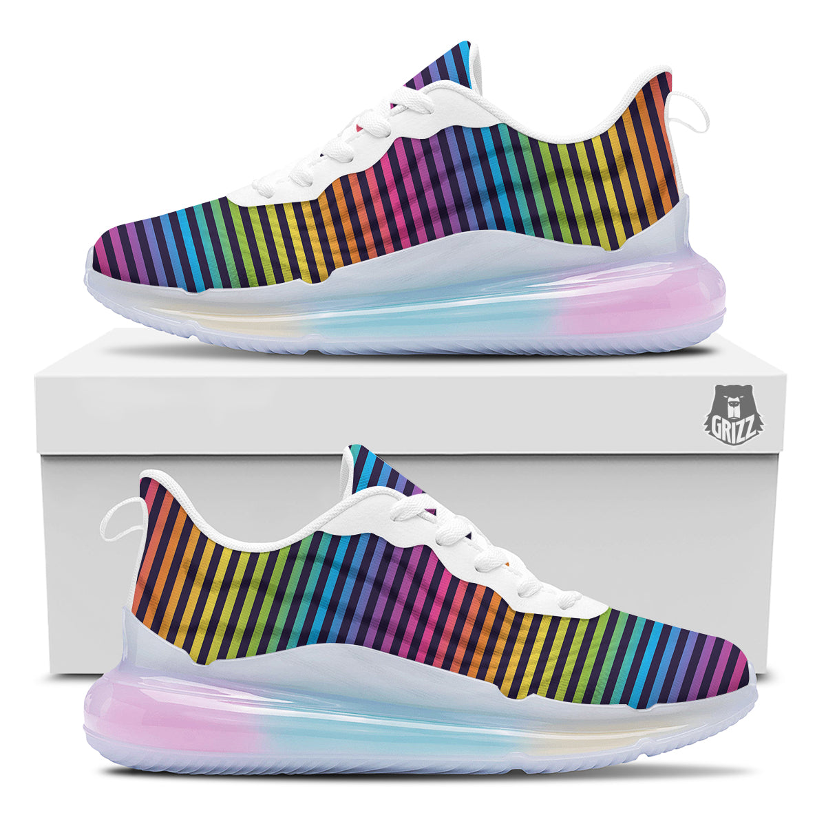 Striped Neon Rainbow Print Running Sneakers-grizzshop