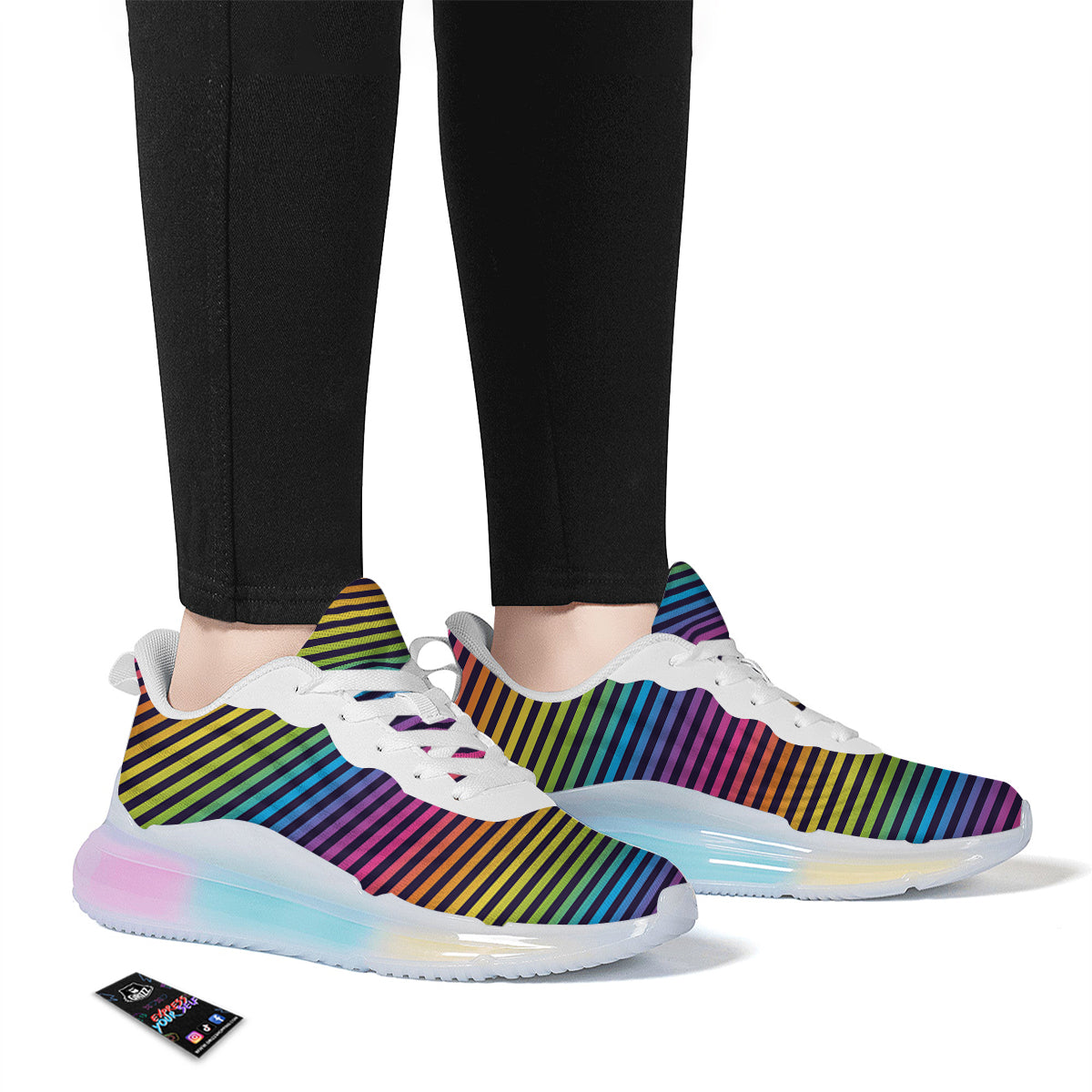 Striped Neon Rainbow Print Running Sneakers-grizzshop