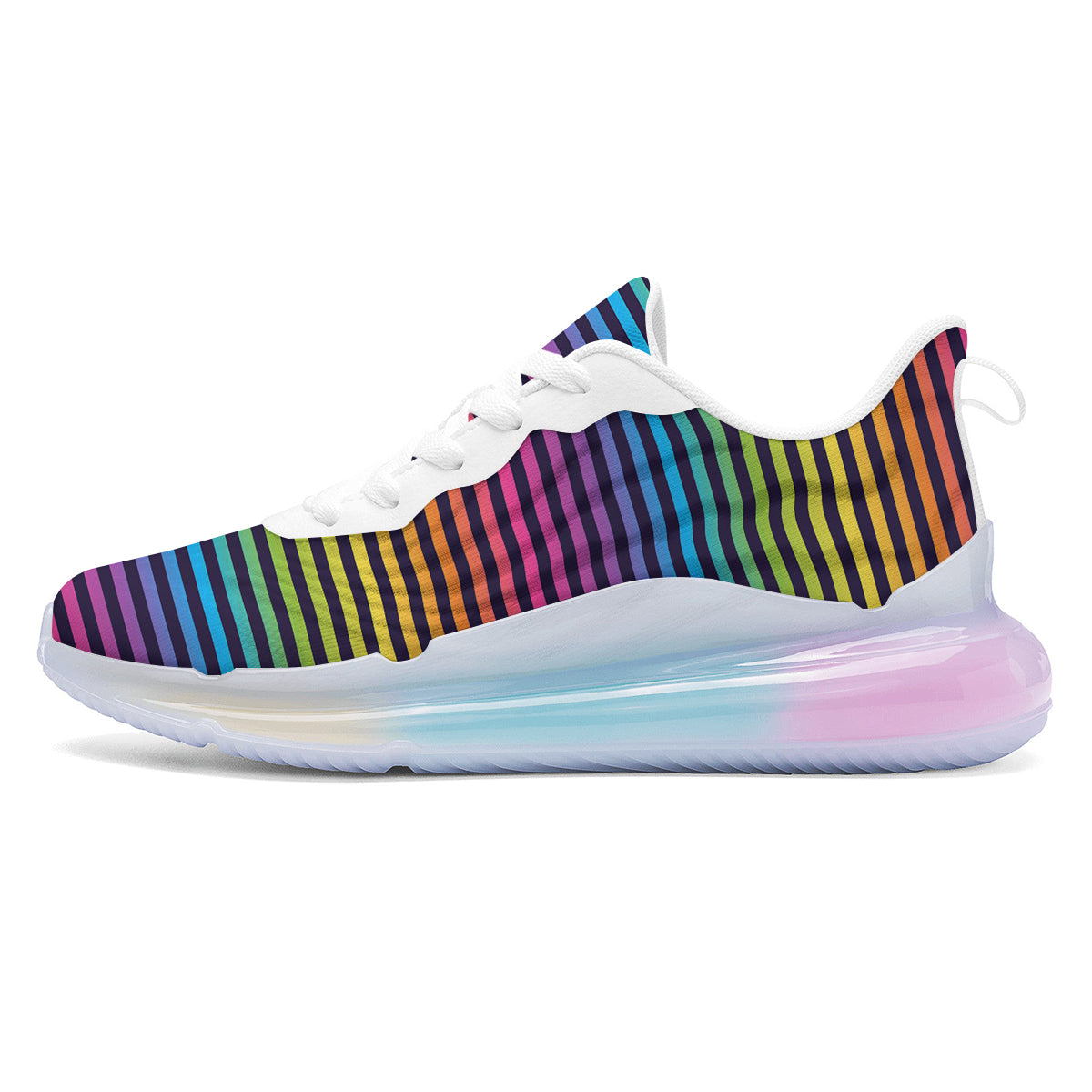 Striped Neon Rainbow Print Running Sneakers-grizzshop