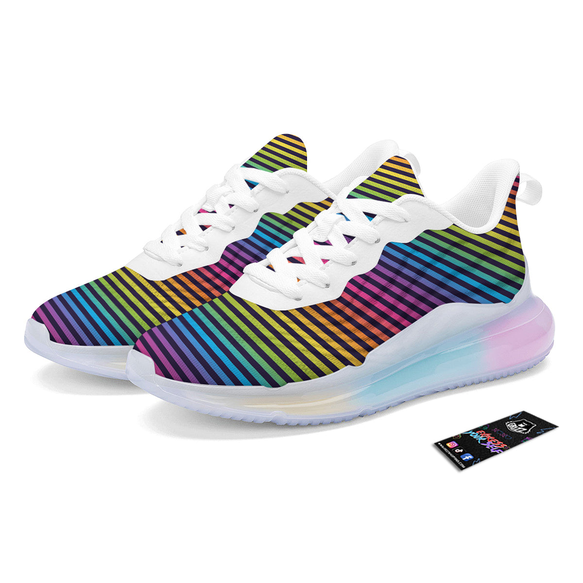 Striped Neon Rainbow Print Running Sneakers-grizzshop