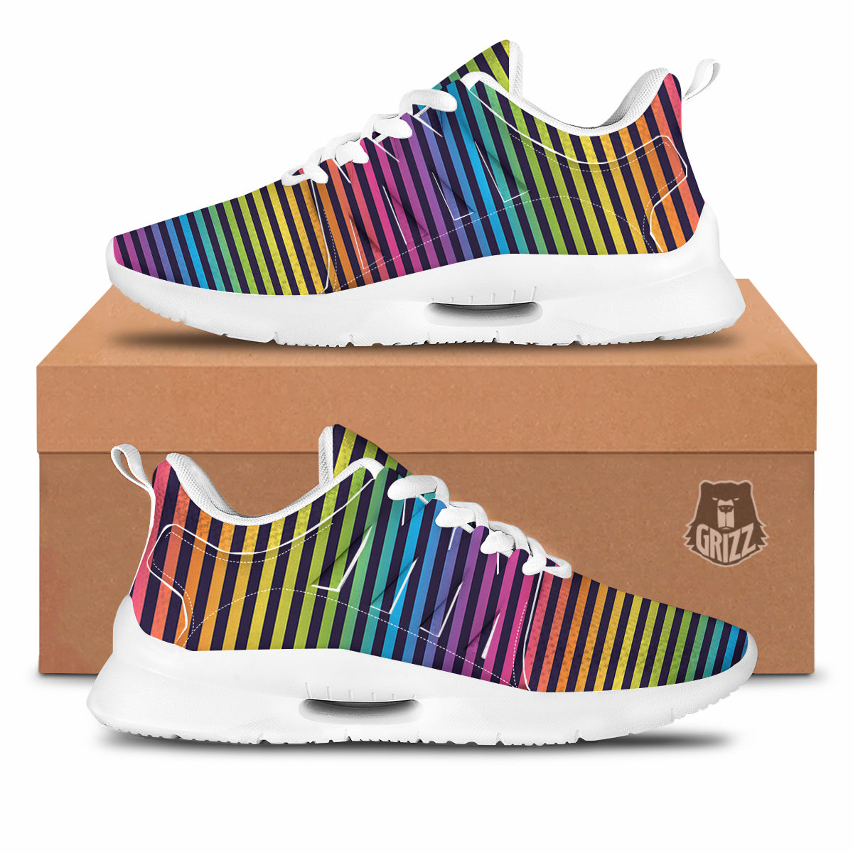 Striped Neon Rainbow Print Tennis Shoes-grizzshop