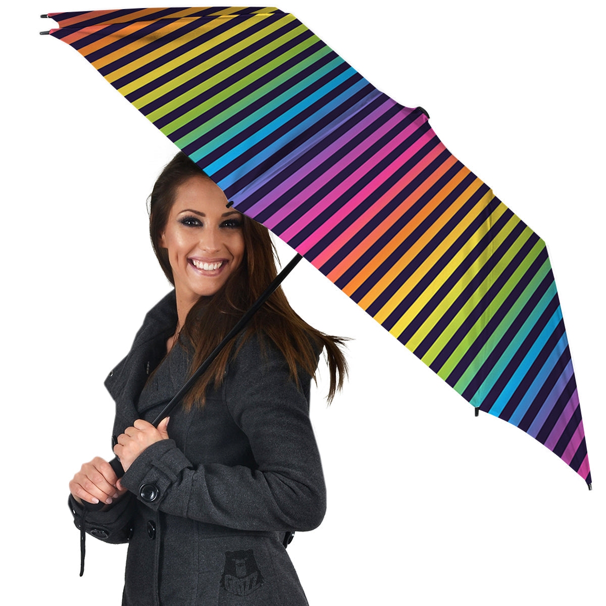Striped Neon Rainbow Print Umbrella-grizzshop