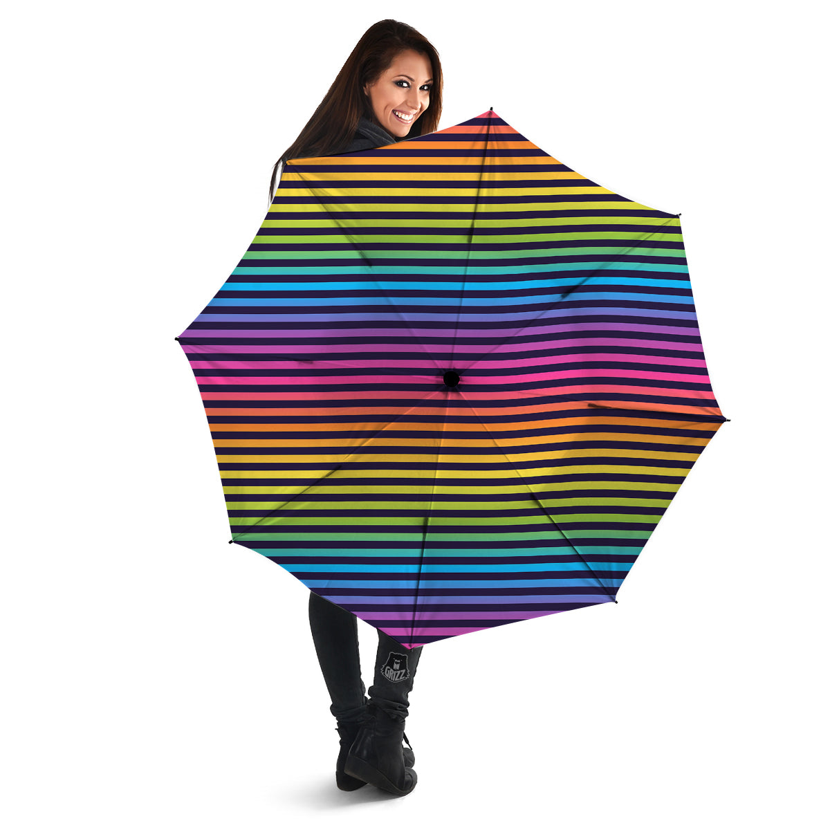 Striped Neon Rainbow Print Umbrella-grizzshop