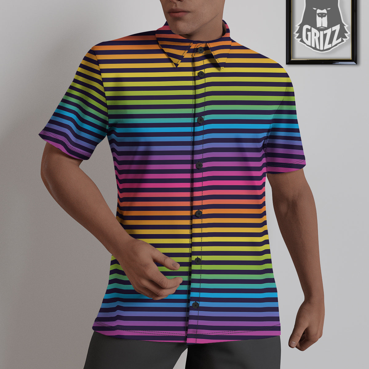 Striped Neon Rainbow Print Untucked Shirts-grizzshop