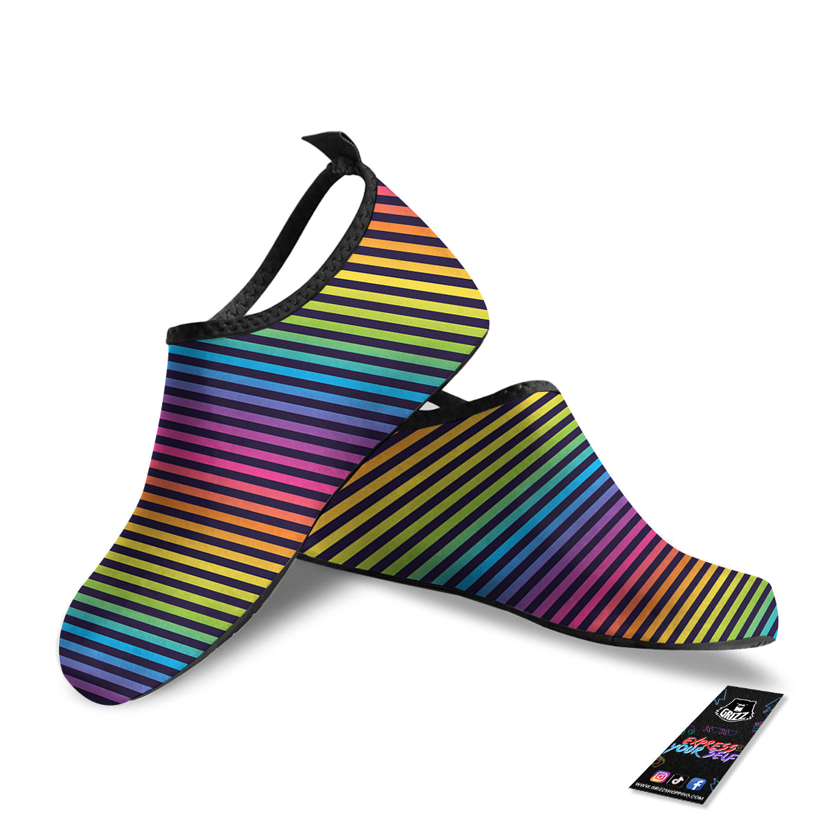Striped Neon Rainbow Print Water Shoes-grizzshop