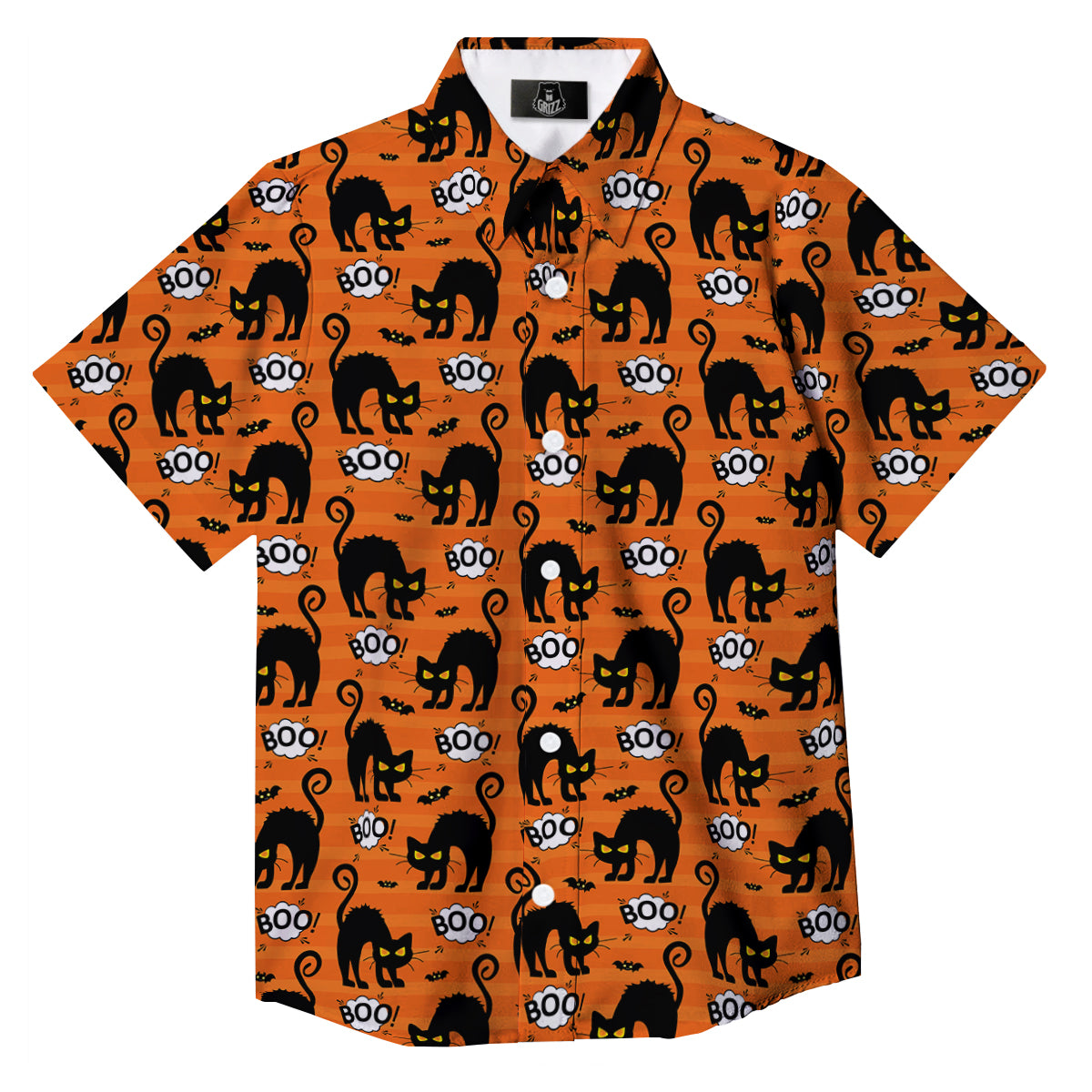 Striped Orange Black Cat Angry Print Pattern Button Up Shirt-grizzshop