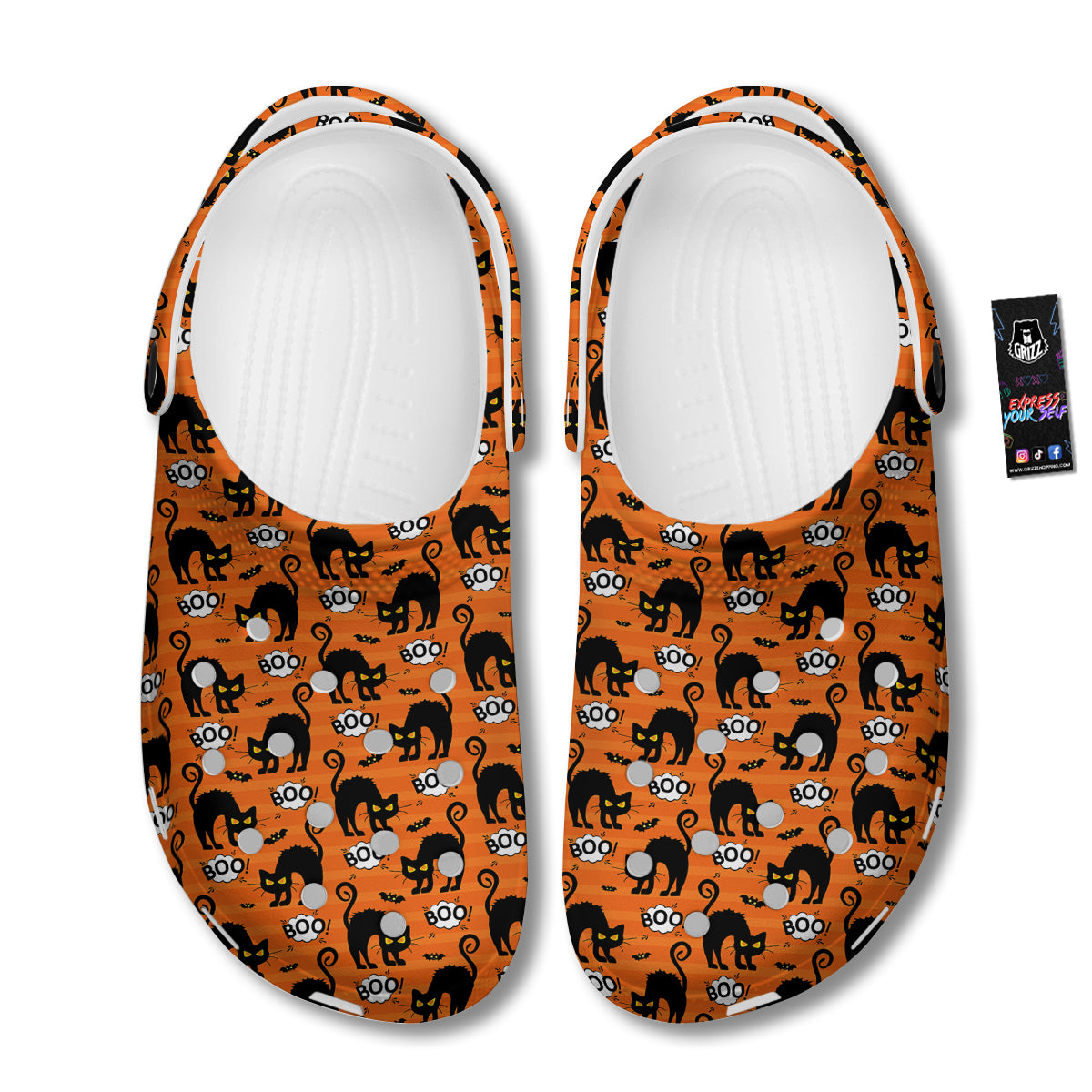 Striped Orange Black Cat Angry Print Pattern Clog-grizzshop