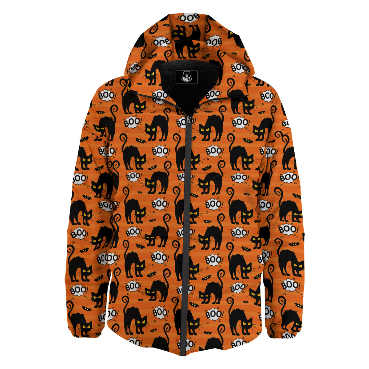 Striped Orange Black Cat Angry Print Pattern Down Jacket-grizzshop