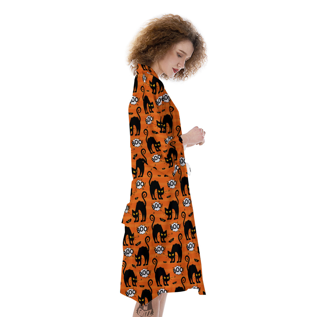 Striped Orange Black Cat Angry Print Pattern Kimono-grizzshop