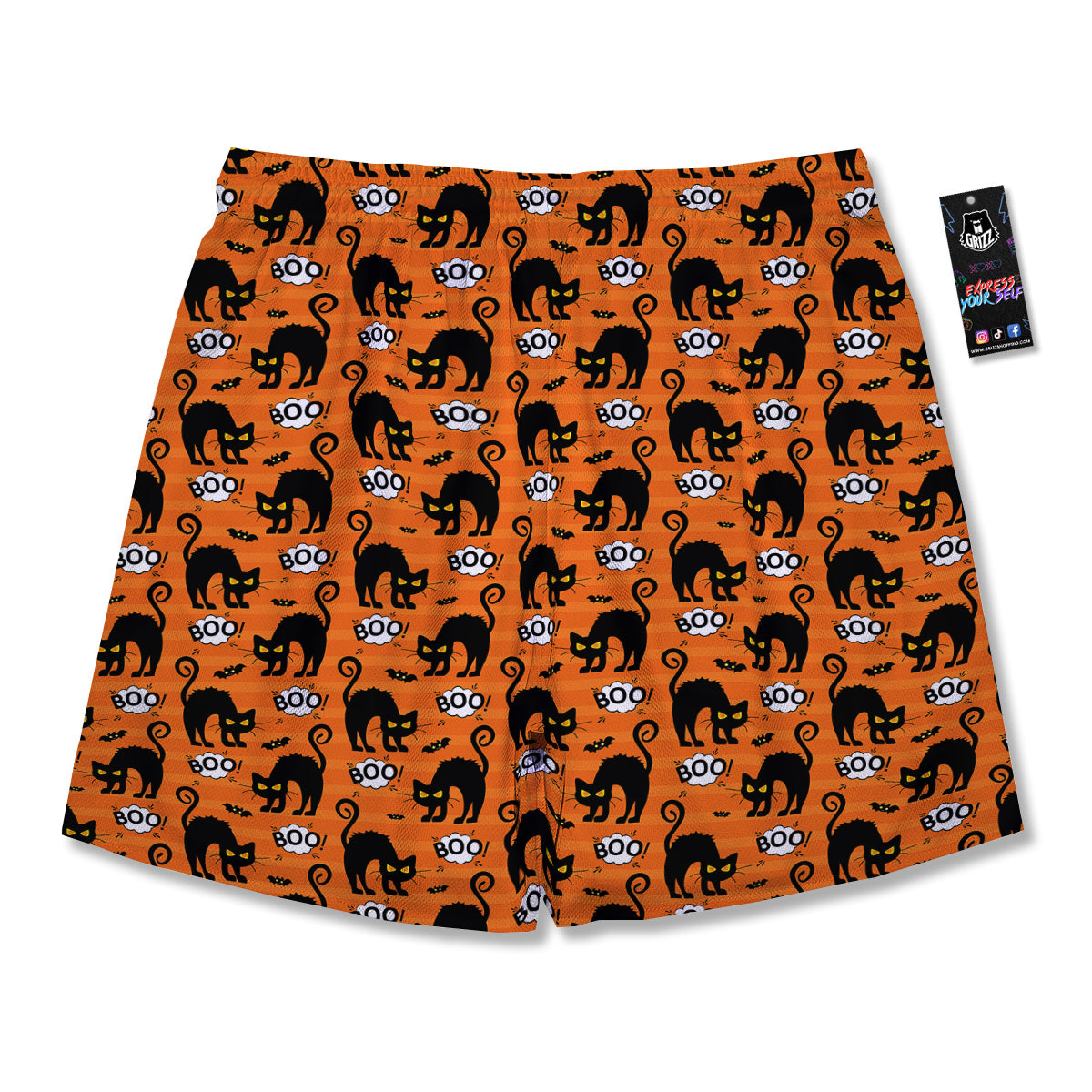 Striped Orange Black Cat Angry Print Pattern Men's Running Shorts-grizzshop