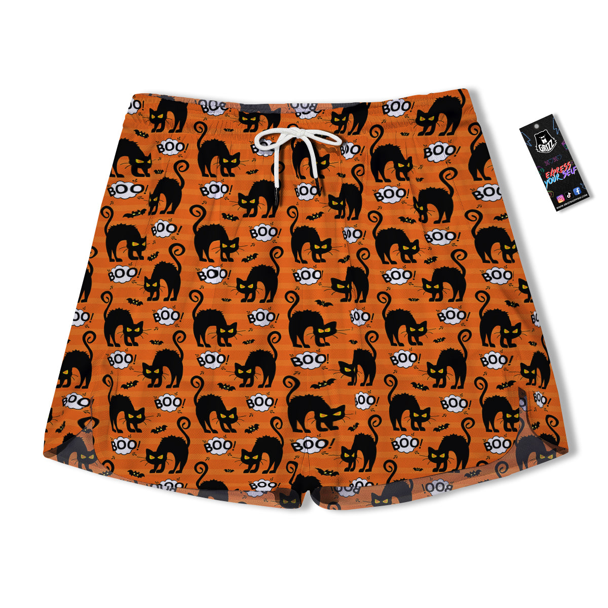 Striped Orange Black Cat Angry Print Pattern Men's Running Shorts-grizzshop
