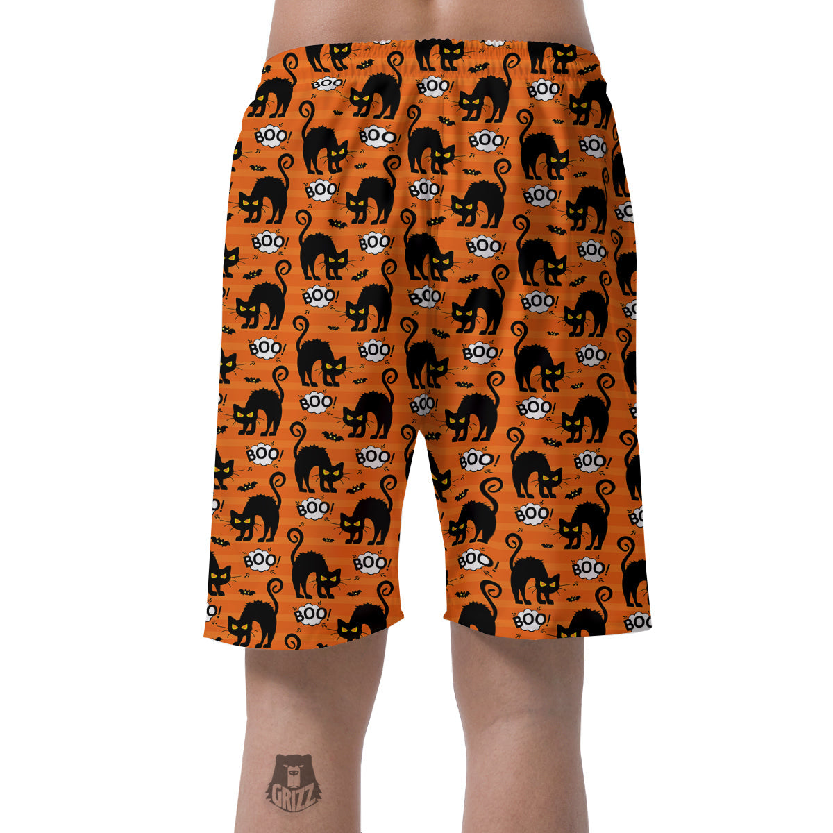 Striped Orange Black Cat Angry Print Pattern Men's Shorts-grizzshop