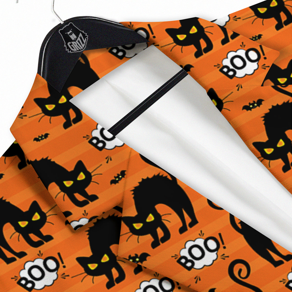 Striped Orange Black Cat Angry Print Pattern Men's Sport Coat-grizzshop