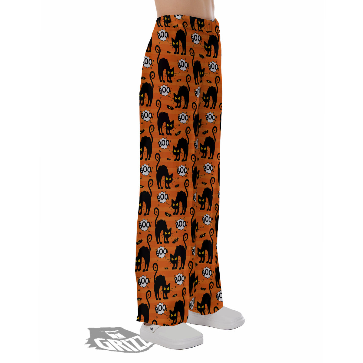 Striped Orange Black Cat Angry Print Pattern Pajama Pants-grizzshop