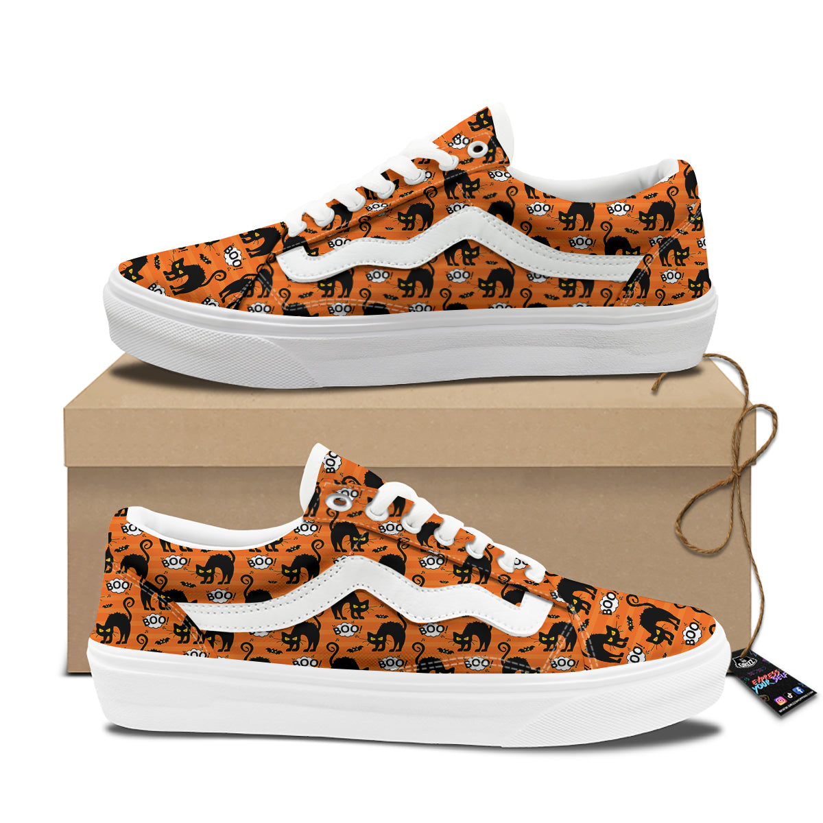Striped Orange Black Cat Angry Print Pattern Skate Shoes-grizzshop