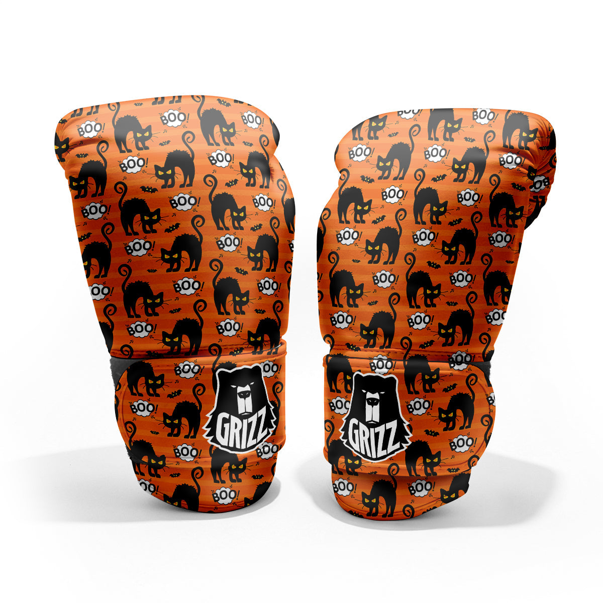 Striped Orange Black Cat Angry Print Pattern Pro Boxing Glove