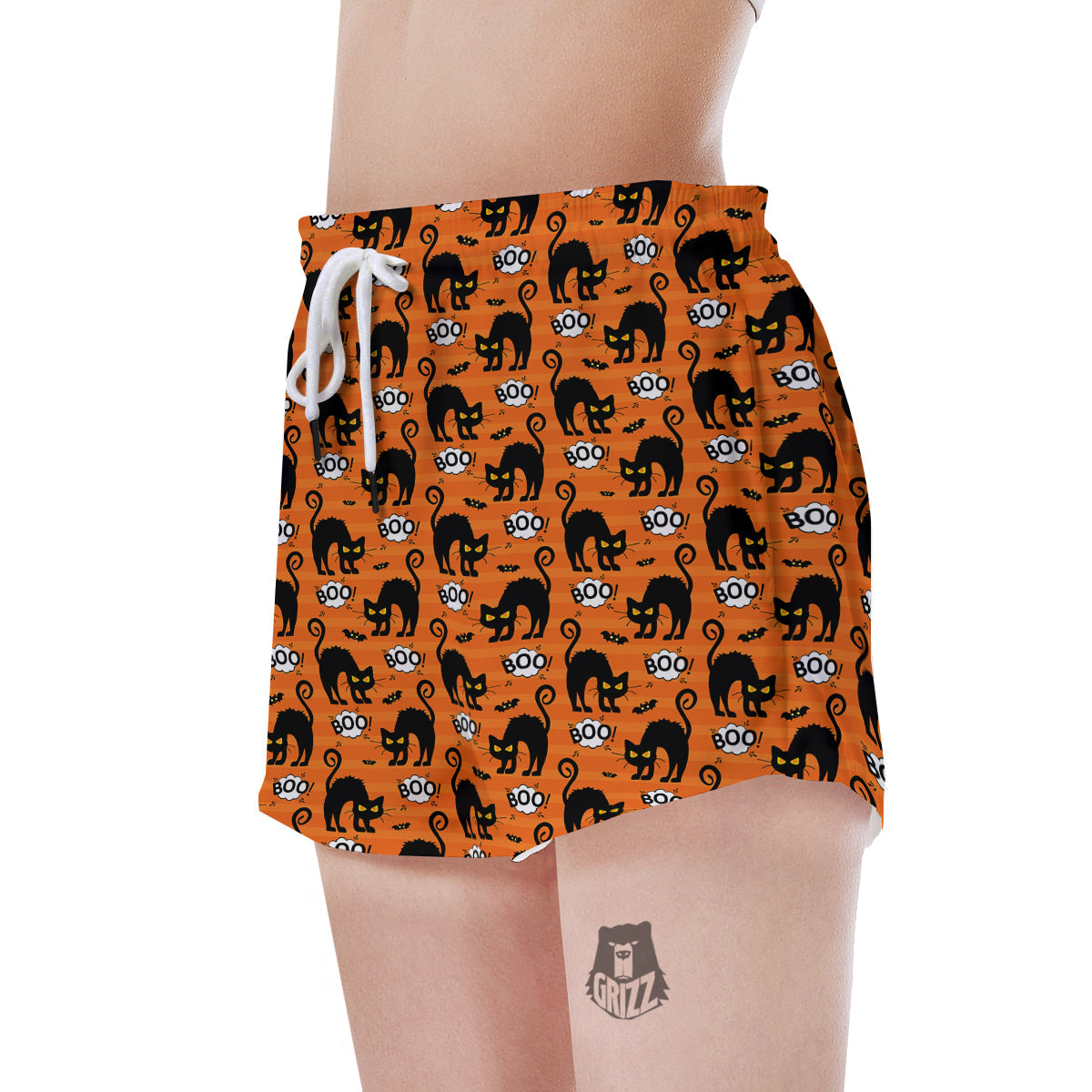 Striped Orange Black Cat Angry Print Pattern Women's Shorts-grizzshop