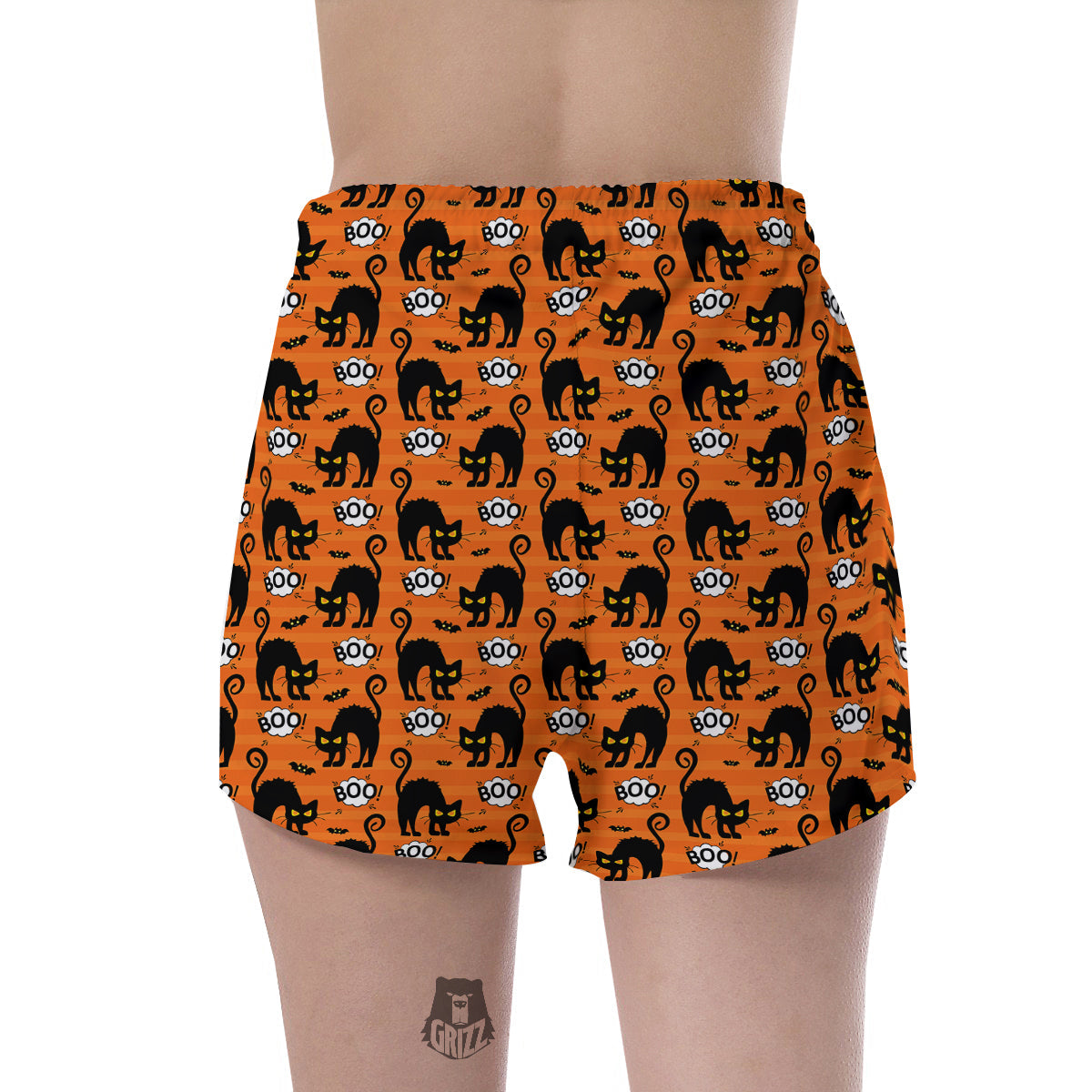Striped Orange Black Cat Angry Print Pattern Women's Shorts-grizzshop