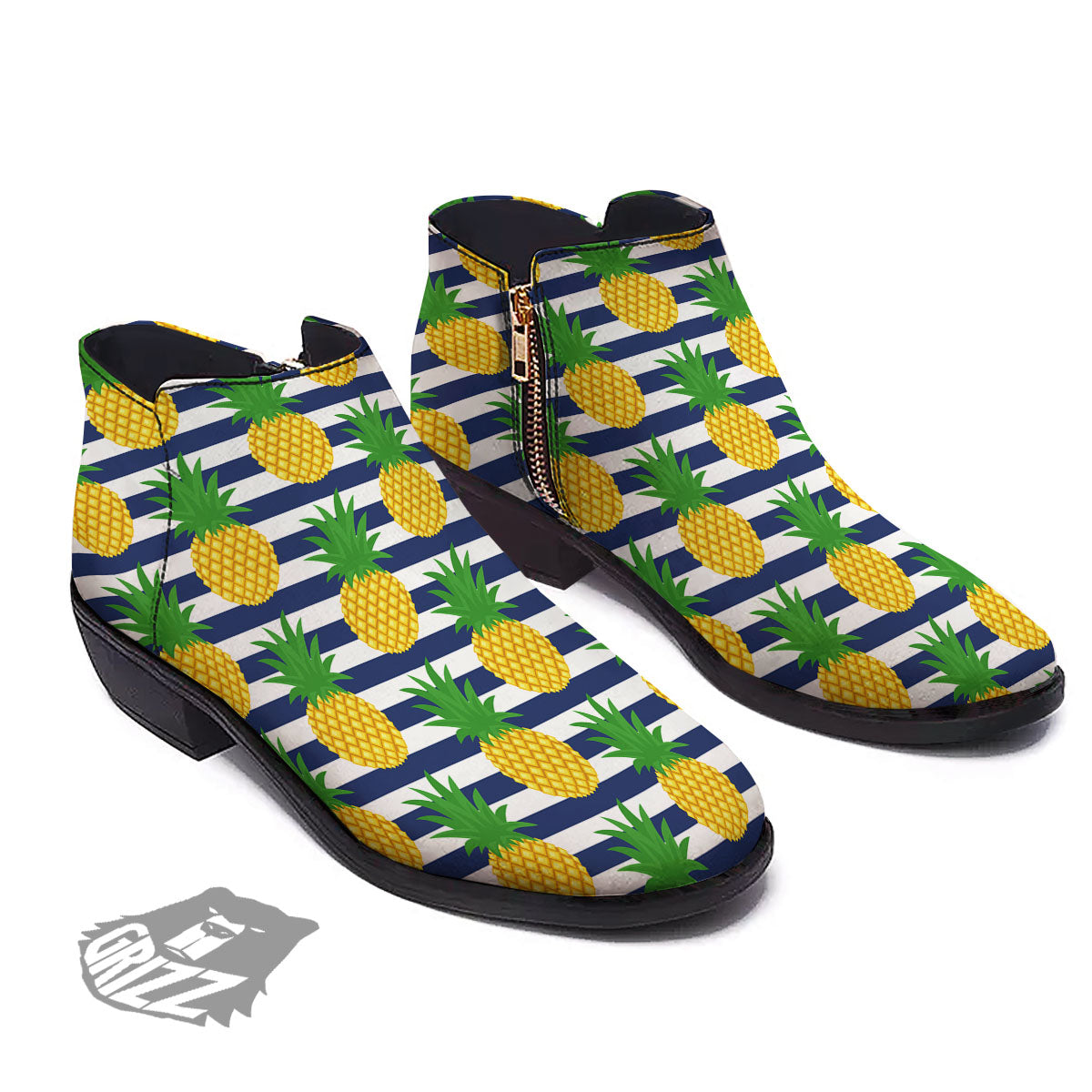 Striped Pineapple Print Pattern Ankle Boots-grizzshop