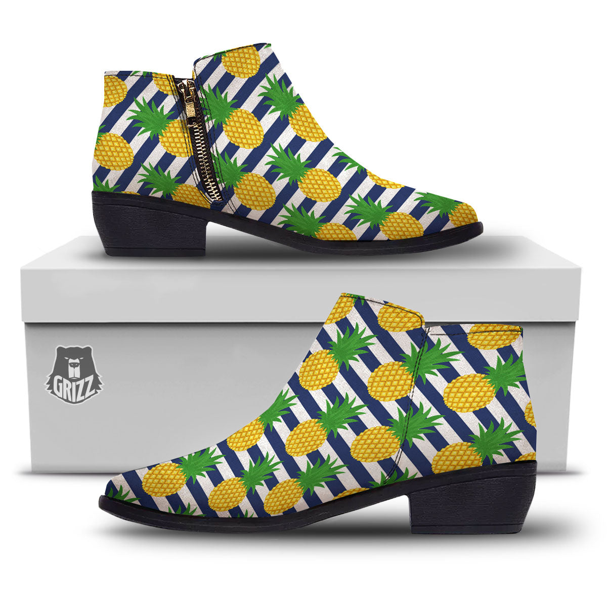 Striped Pineapple Print Pattern Ankle Boots-grizzshop
