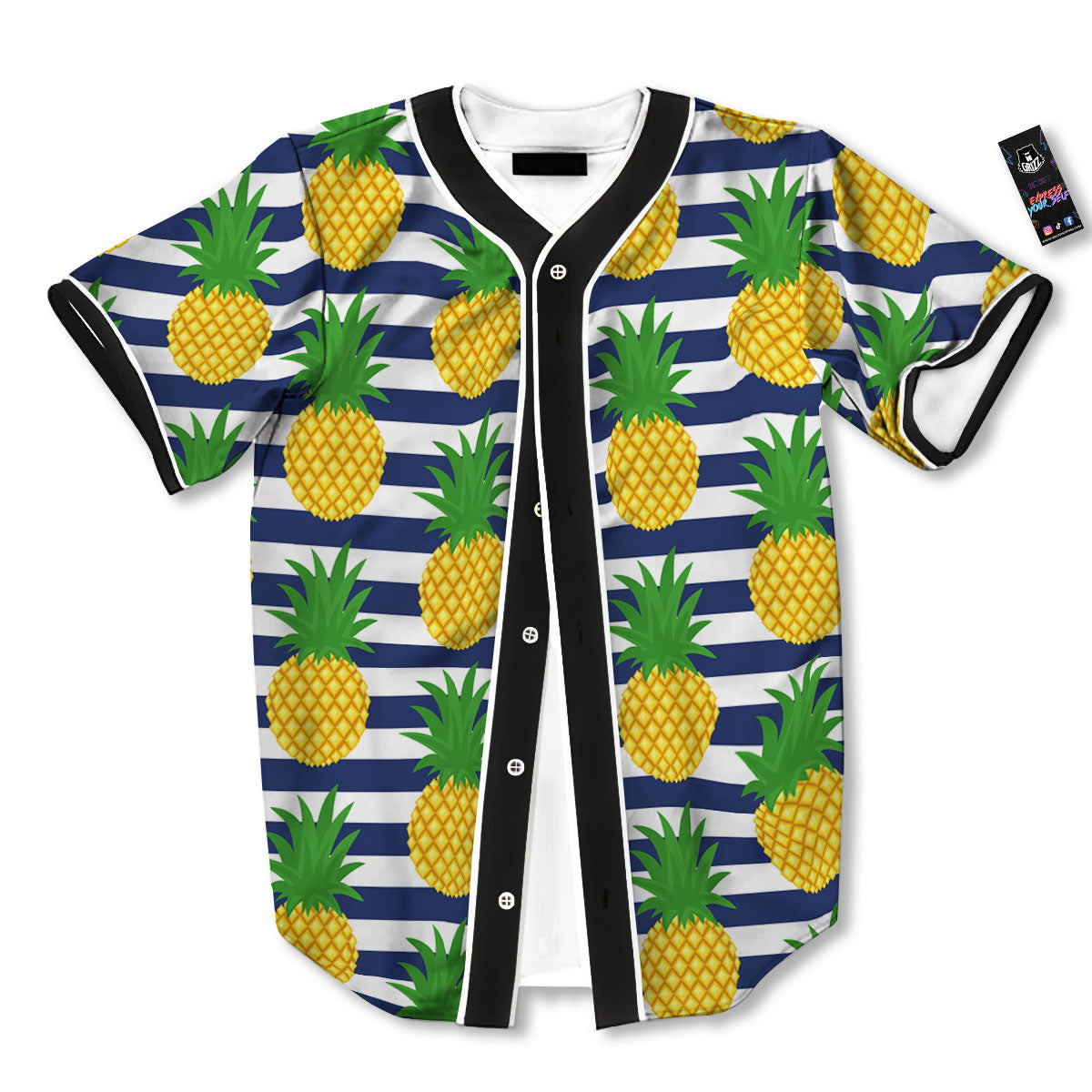 Striped Pineapple Print Pattern Baseball Jersey-grizzshop
