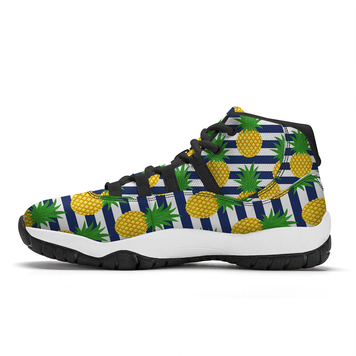 Striped Pineapple Print Pattern Black Bball Shoes-grizzshop