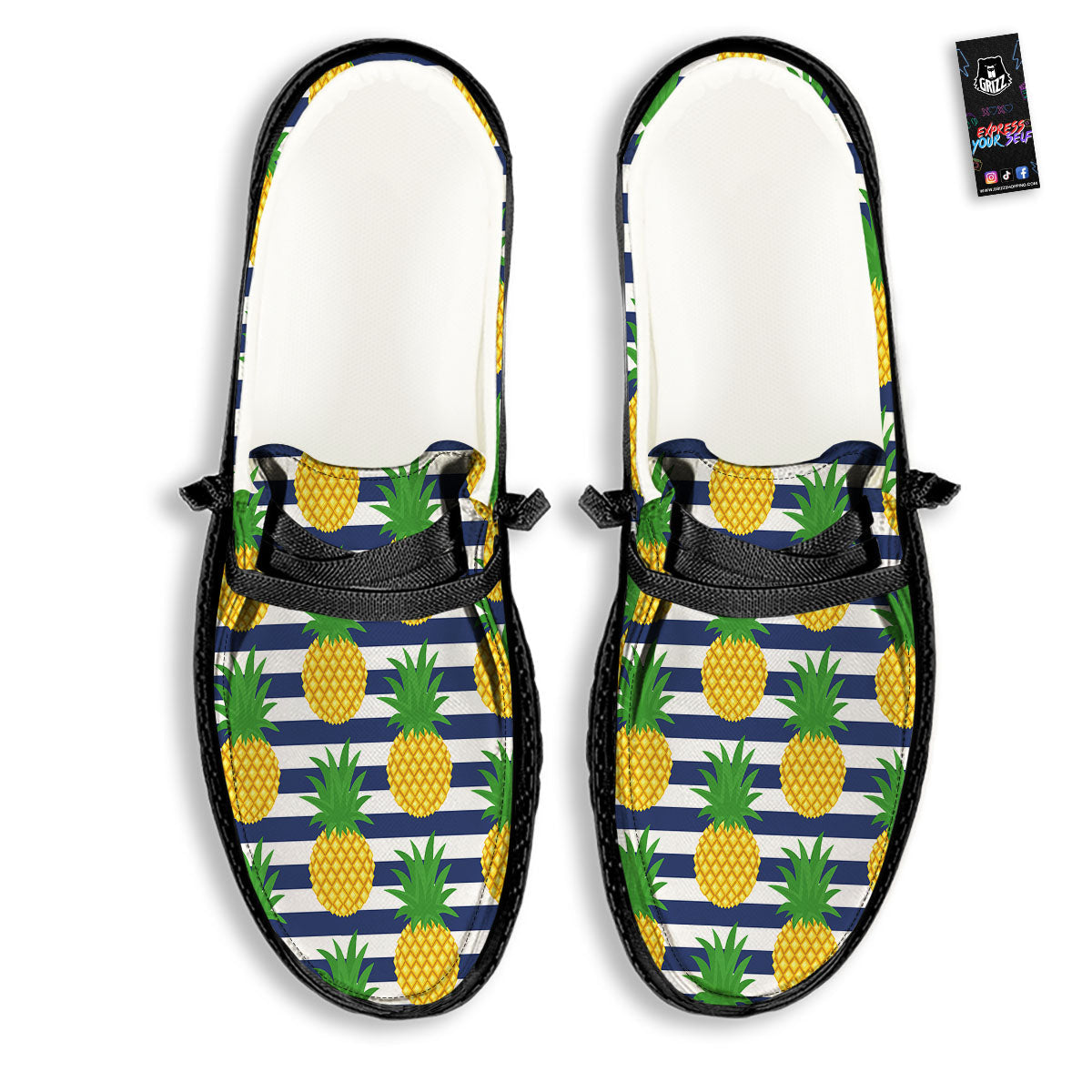 Striped Pineapple Print Pattern Black Loafers-grizzshop