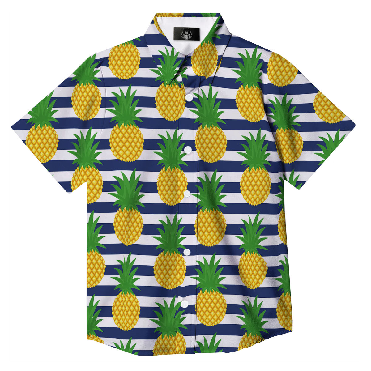 Striped Pineapple Print Pattern Button Up Shirt-grizzshop