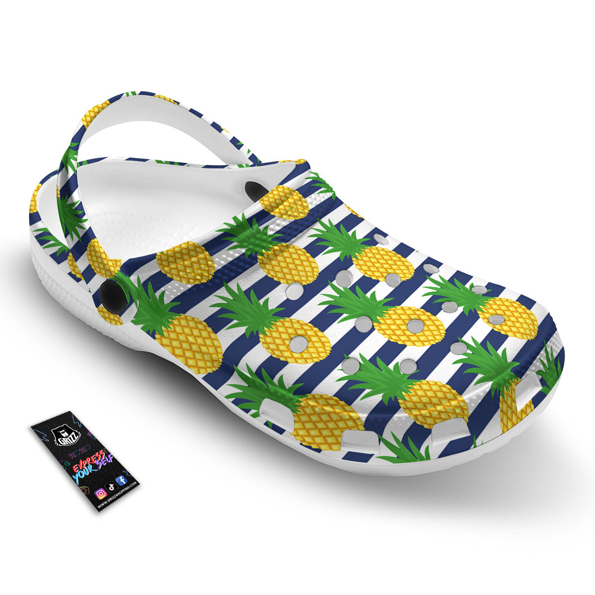 Striped Pineapple Print Pattern Clog-grizzshop