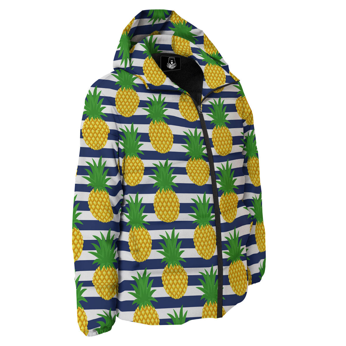 Striped Pineapple Print Pattern Down Jacket-grizzshop