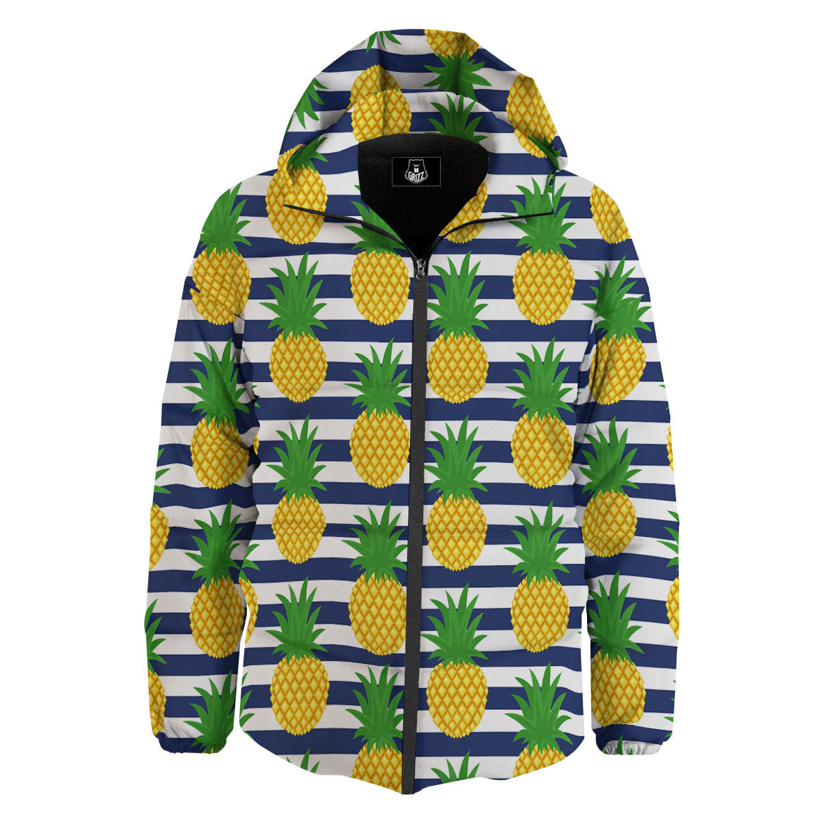 Striped Pineapple Print Pattern Down Jacket-grizzshop