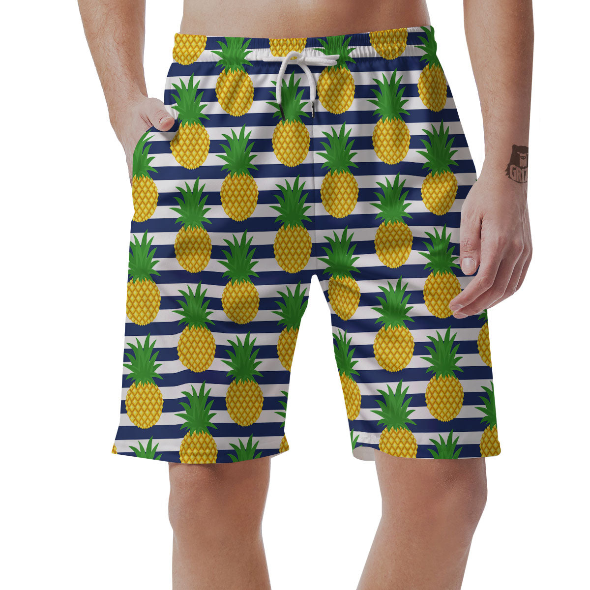 Striped Pineapple Print Pattern Men's Shorts-grizzshop