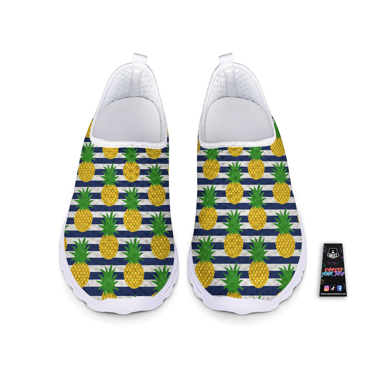 Striped Pineapple Print Pattern Nurse Shoes-grizzshop