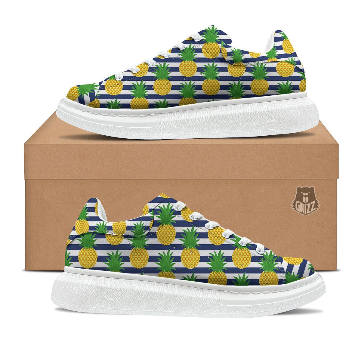 Striped Pineapple Print Pattern Platform Shoes-grizzshop