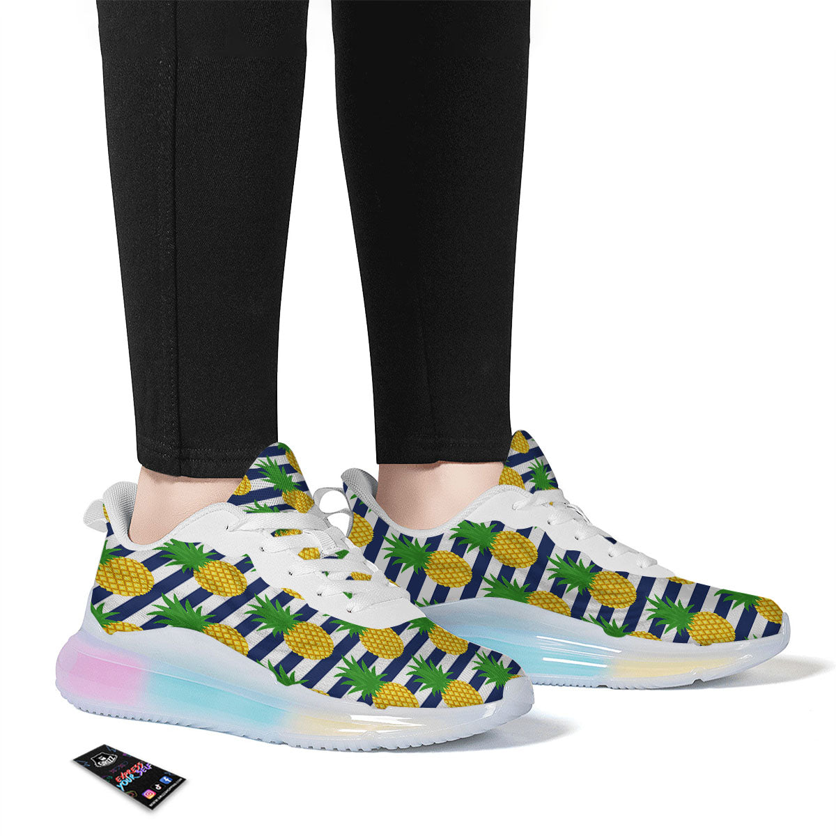 Striped Pineapple Print Pattern Running Sneakers-grizzshop