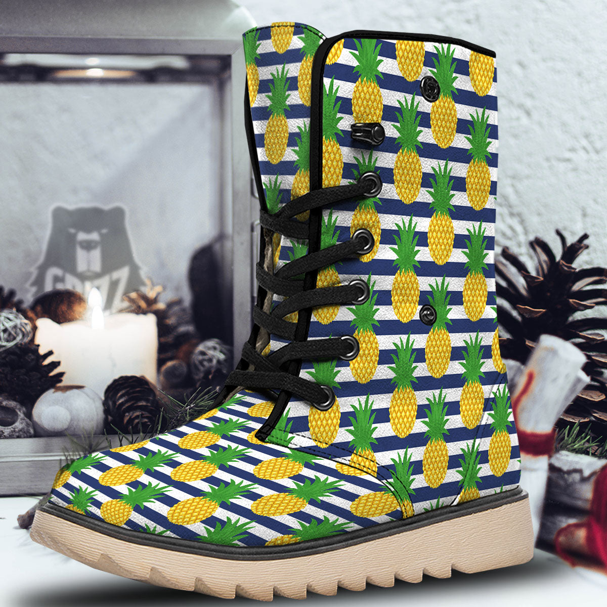 Striped Pineapple Print Pattern Snow Boots-grizzshop
