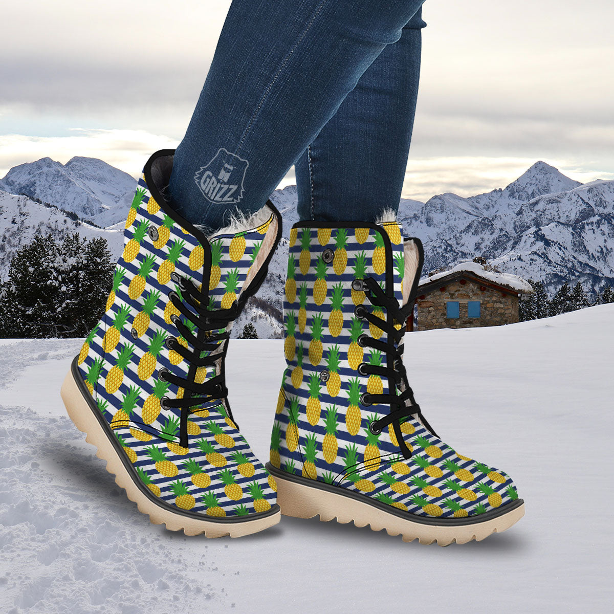 Striped Pineapple Print Pattern Snow Boots-grizzshop