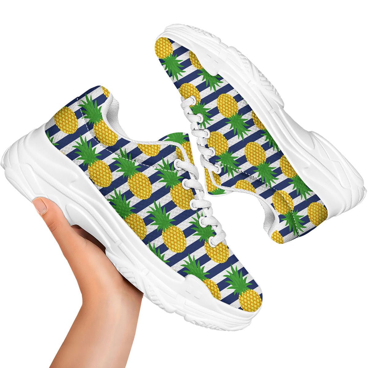 Striped Pineapple Print Pattern White Chunky Shoes-grizzshop