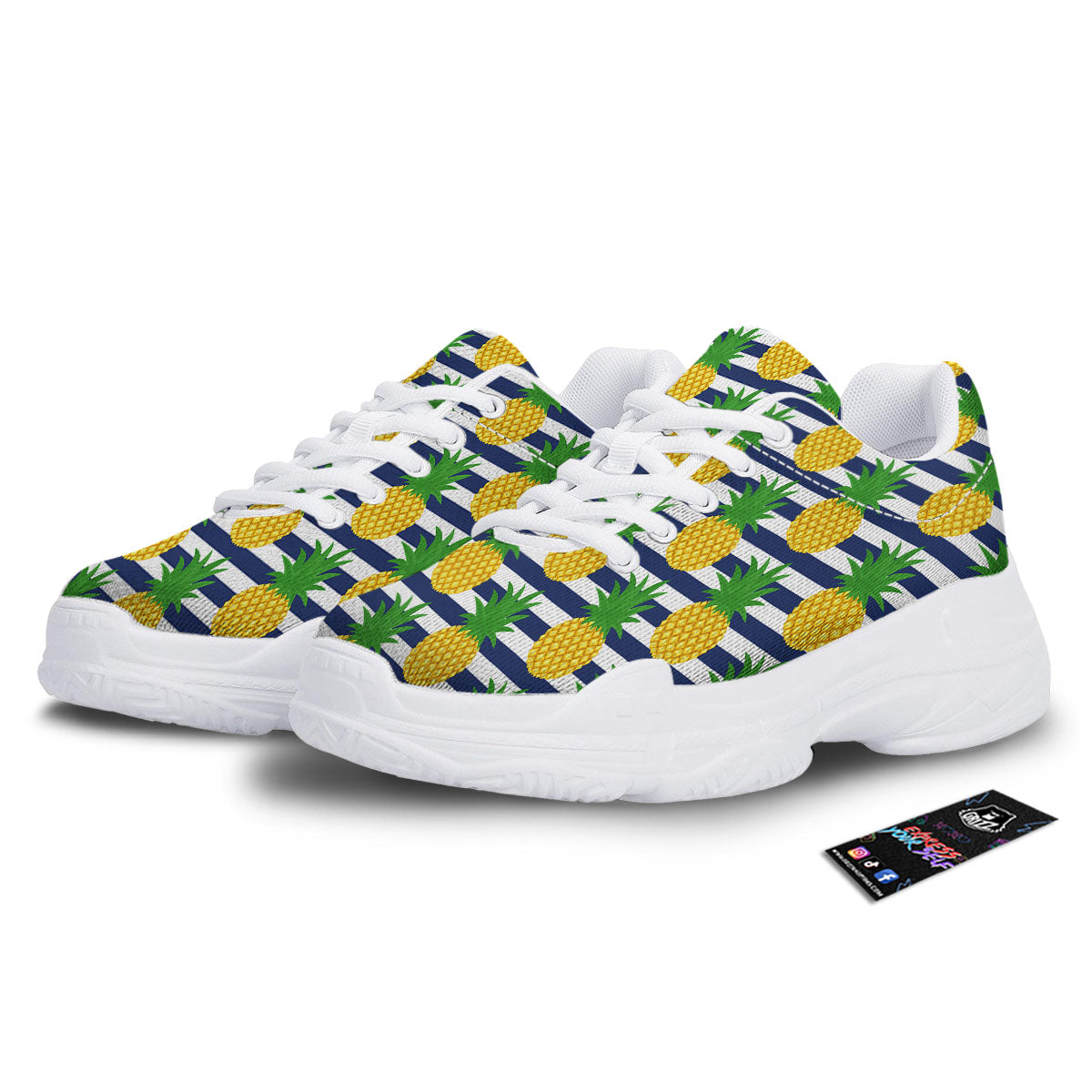 Striped Pineapple Print Pattern White Chunky Shoes-grizzshop