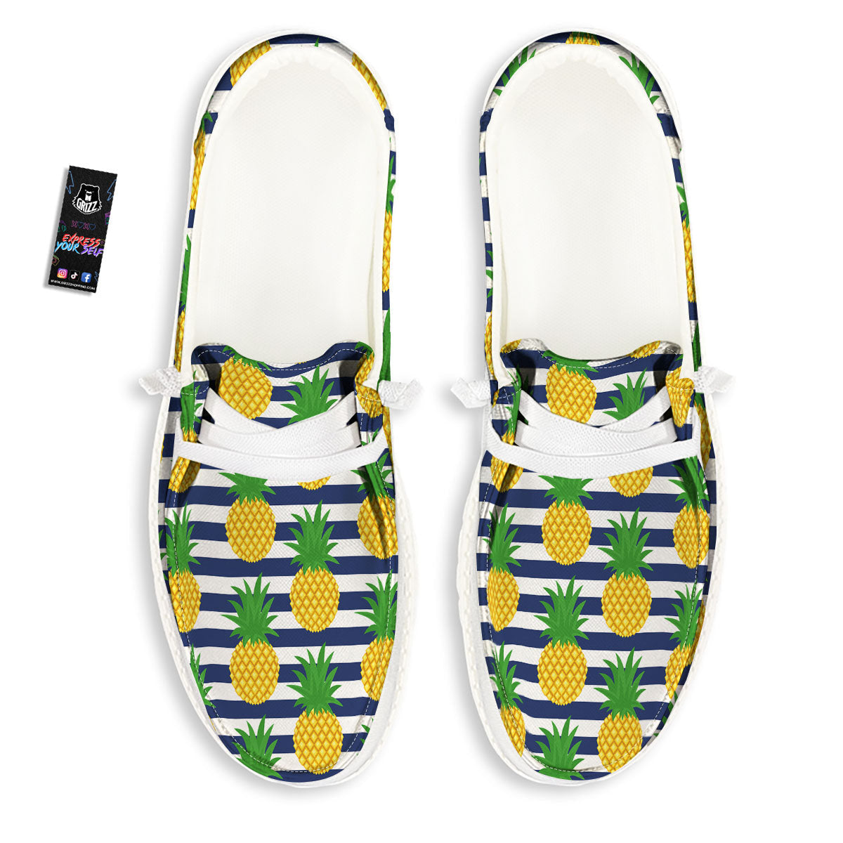 Striped Pineapple Print Pattern White Loafers-grizzshop