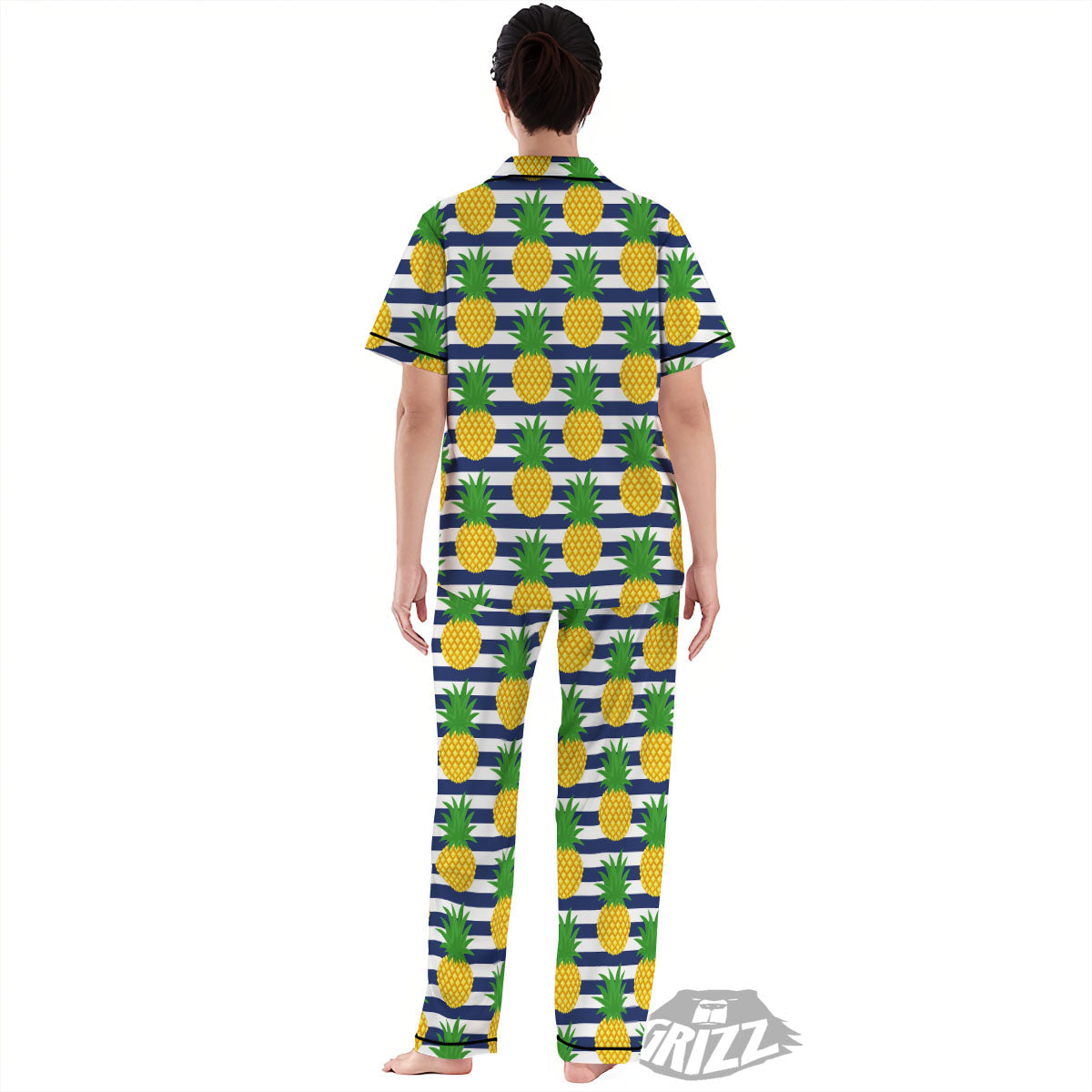 Striped Pineapple Print Pattern Women's Pajamas Set-grizzshop