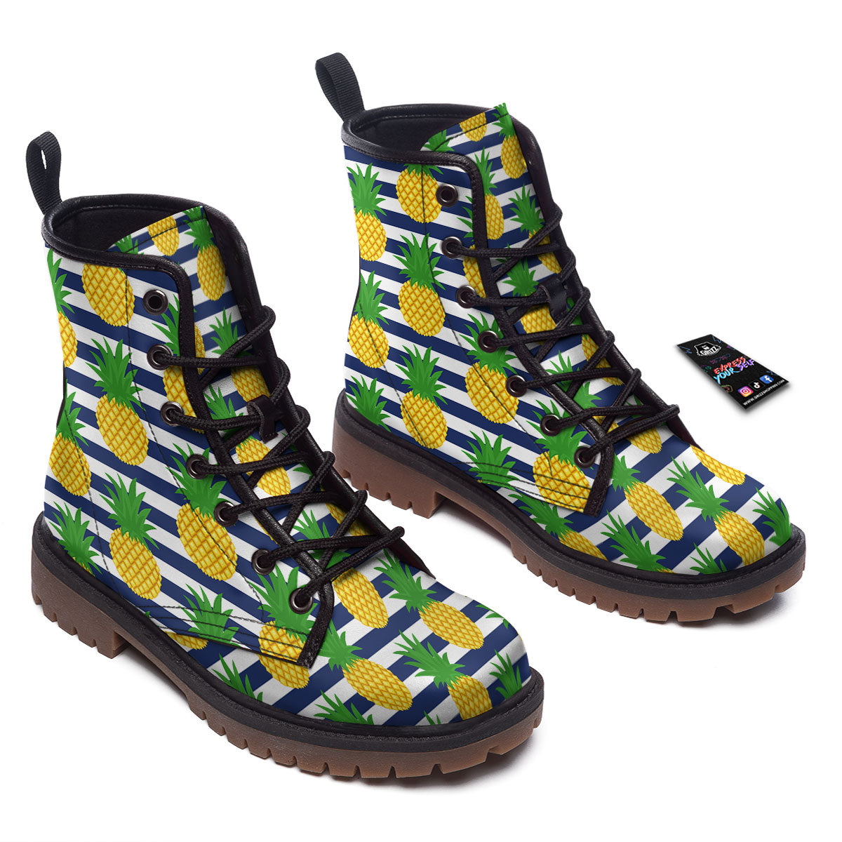 Striped Pineapple Print Pattern Work Boots-grizzshop