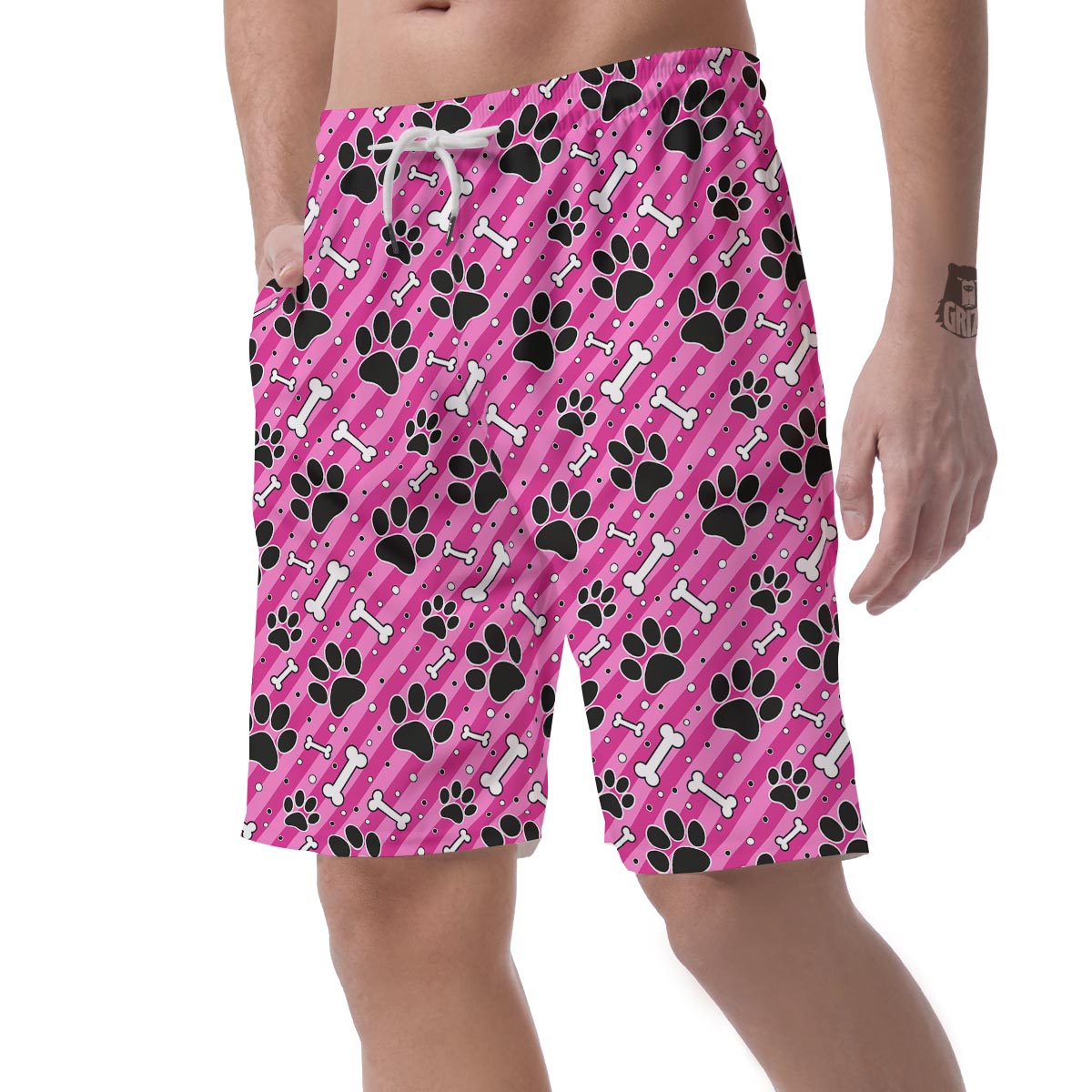 Striped Pink Paw Men's Shorts-grizzshop