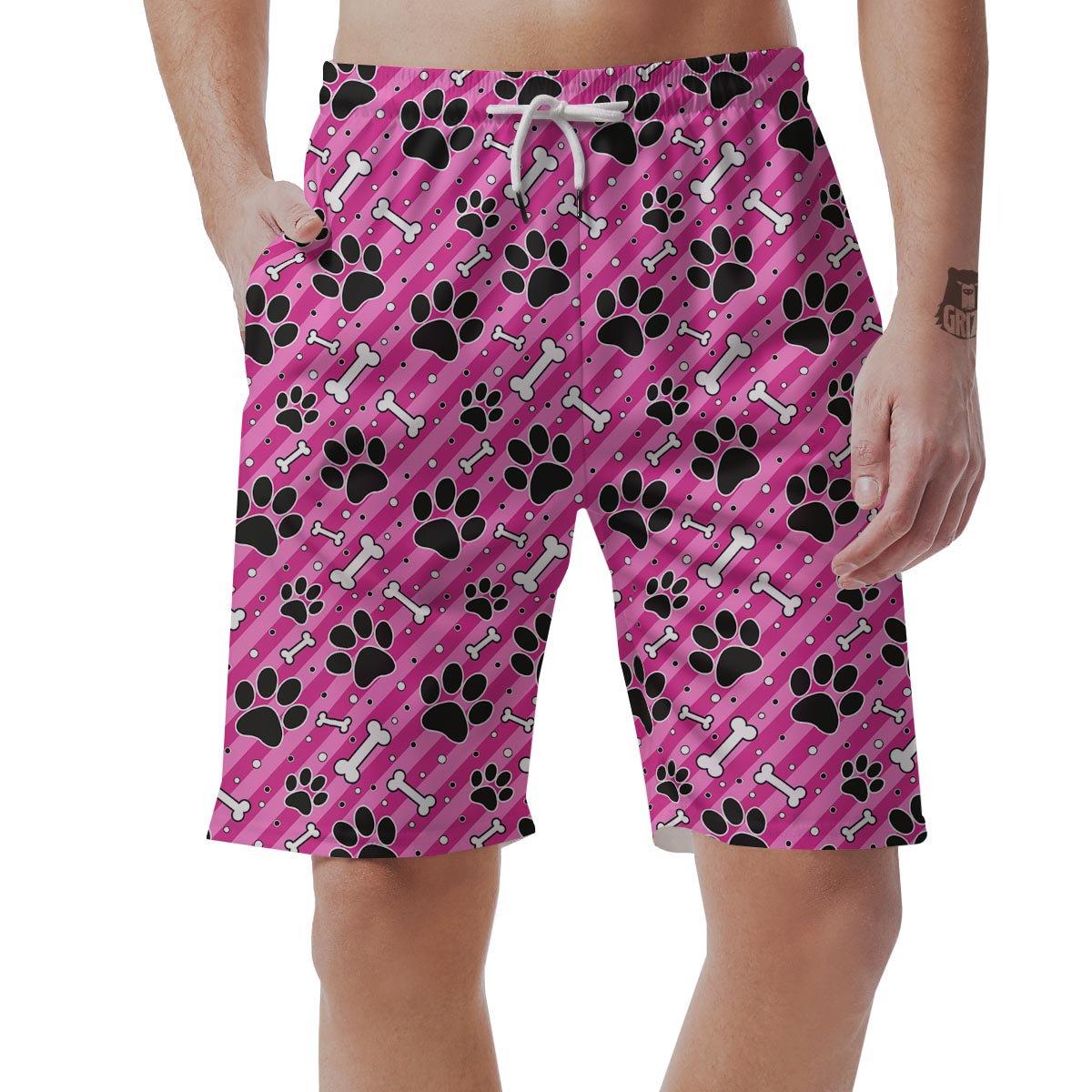 Striped Pink Paw Men's Shorts-grizzshop