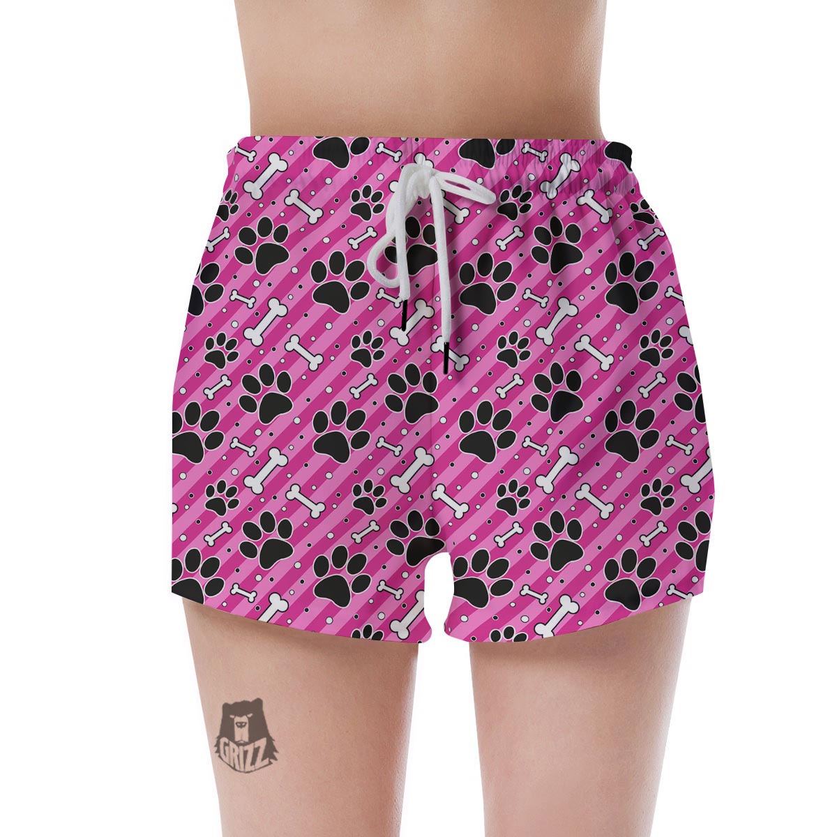 Striped Pink Paw Women's Shorts-grizzshop