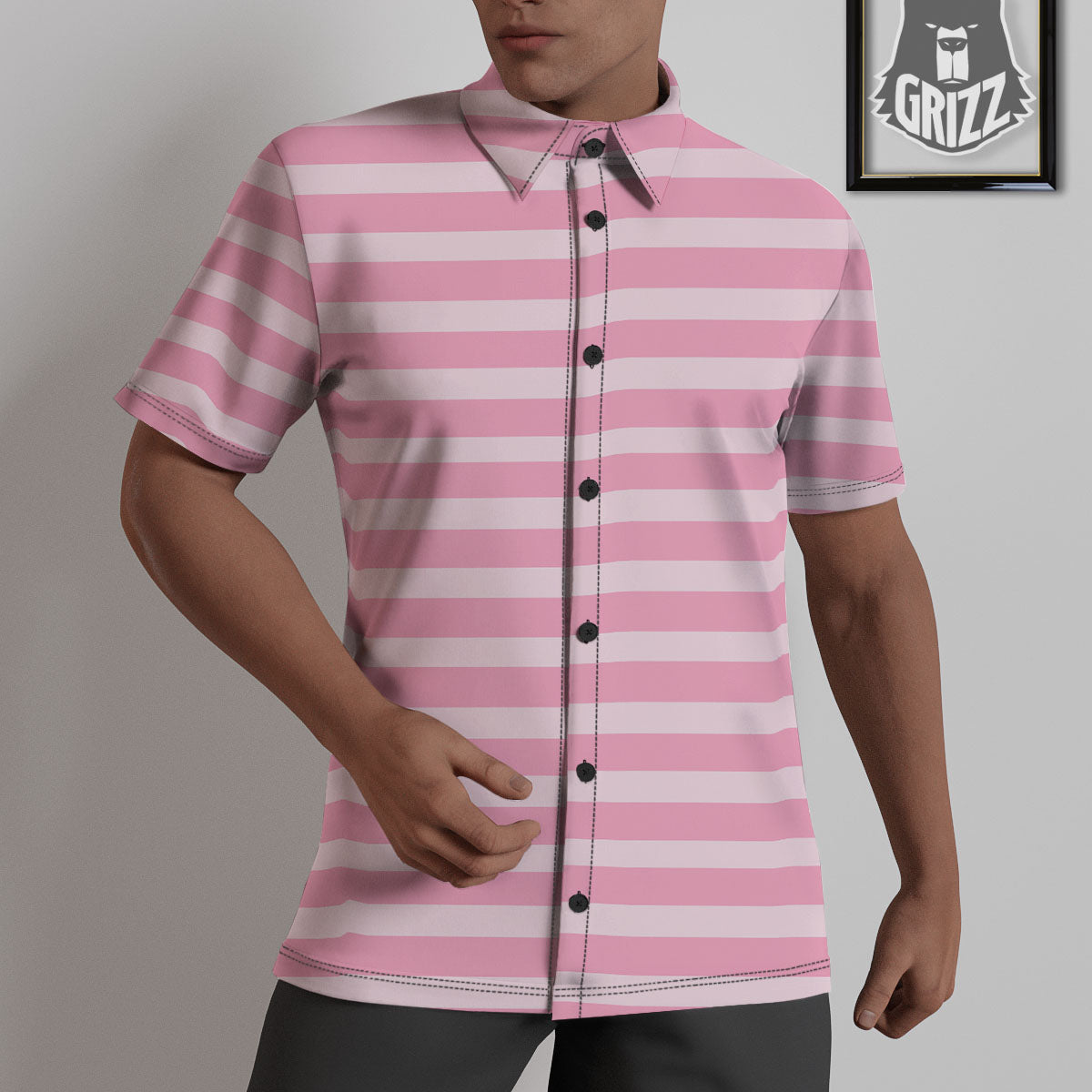 Striped Pink Print Pattern Untucked Shirts-grizzshop