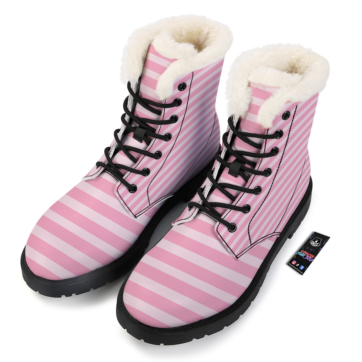 Striped Pink Print Pattern Winter Boots-grizzshop
