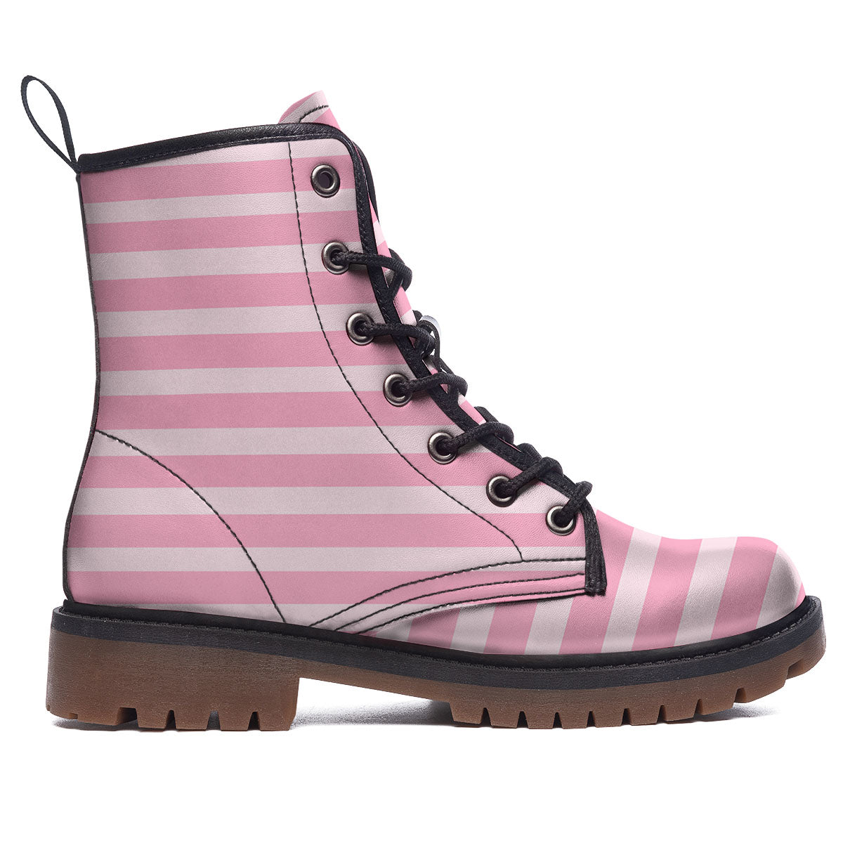 Striped Pink Print Pattern Work Boots-grizzshop
