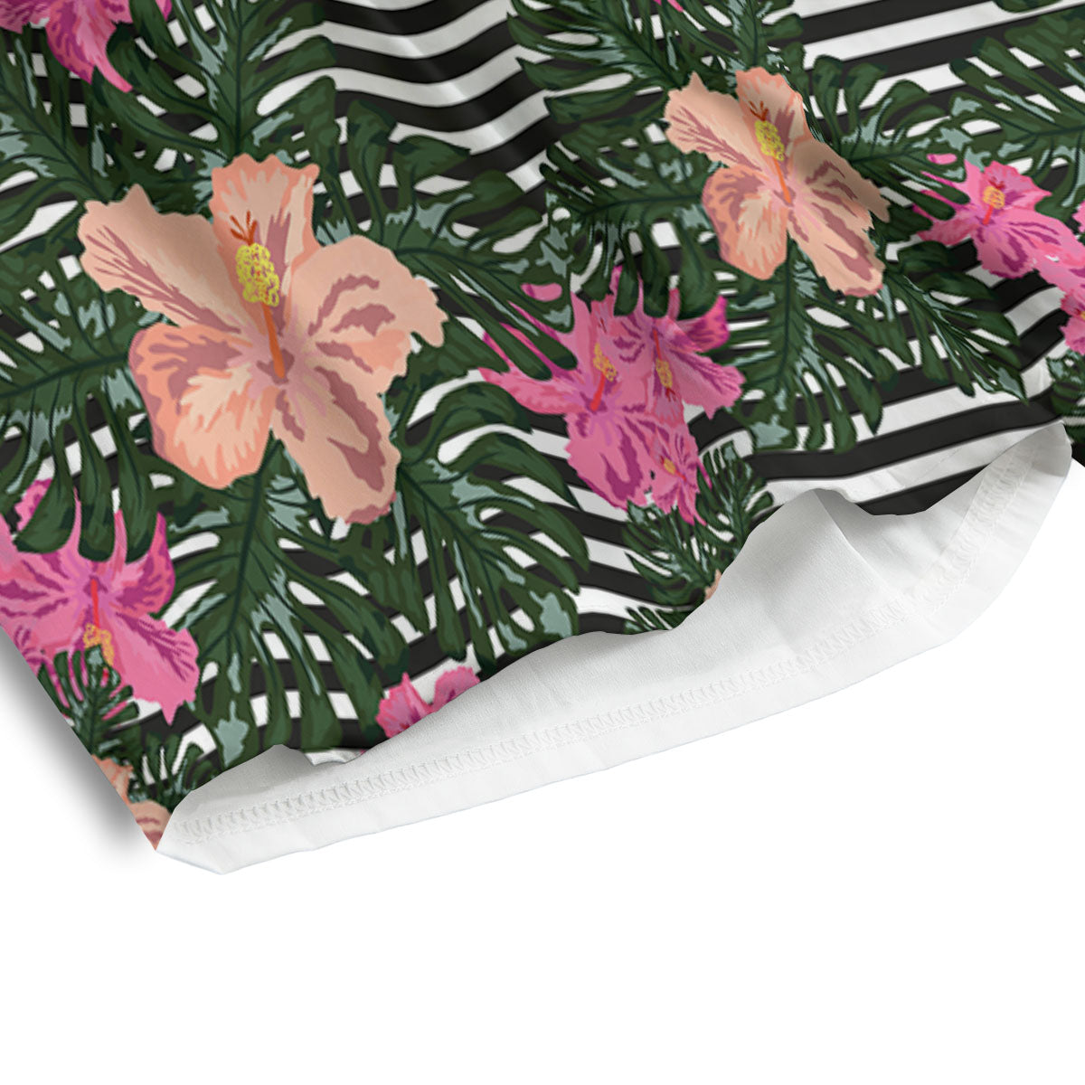 Striped Plumeria Flower Print Pattern Men's Athletic Shorts